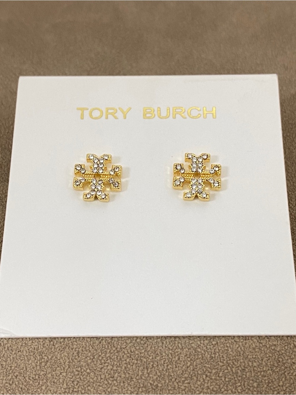 Tory Burch Gold Crystal Logo Stud Earrings - Pavé Logo
